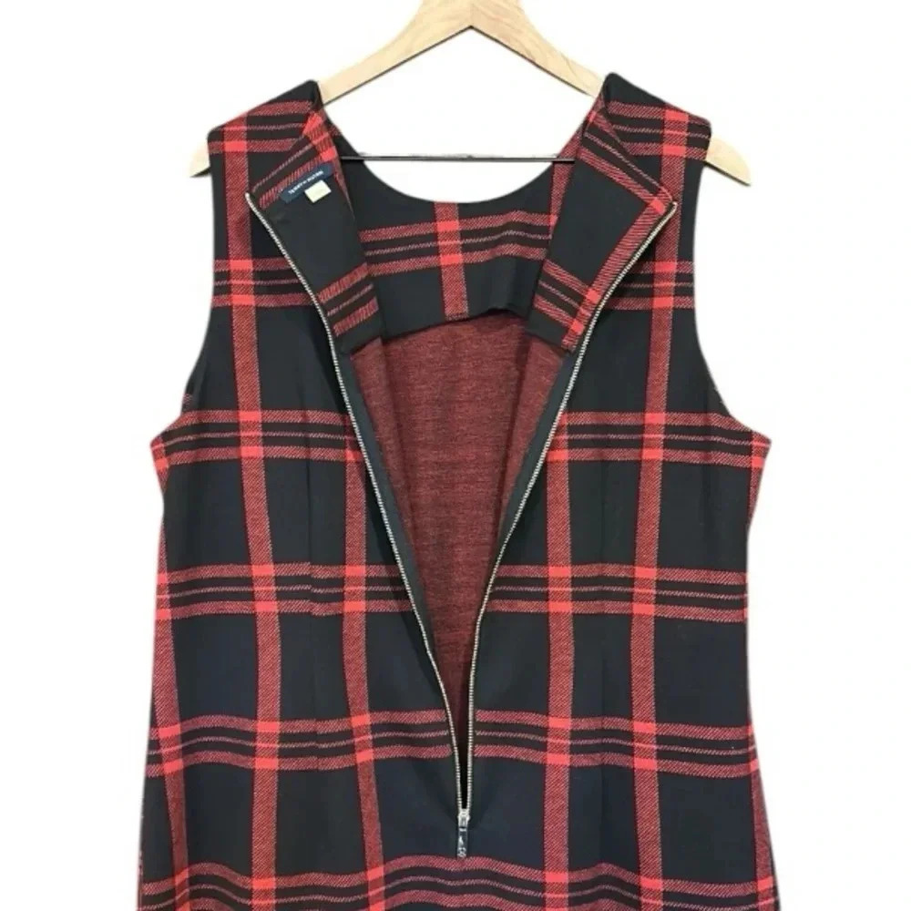 Tommy Hilfiger Red Black Plaid Asymmetrical Sheath Dress Size 16 - Picture 7 of 13